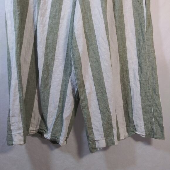 Beachlunchlounge Green Stripe Linen Wide Leg Crop Pull On Pants Size L - Picture 4 of 9